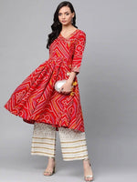 Thumbnail for Anubhutee Red & Off-White Bandhani Print Kurta with Palazzos - Distacart