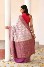 Thumbnail for Joban Fashion Pastel Lilac Crepe Chiffon Pure Handloom Banarasi Silk Saree