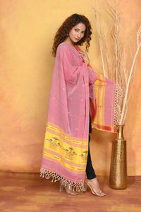 Thumbnail for Very Much Indian Handloom Pure Cotton Paithani Dupatta Pink - Distacart