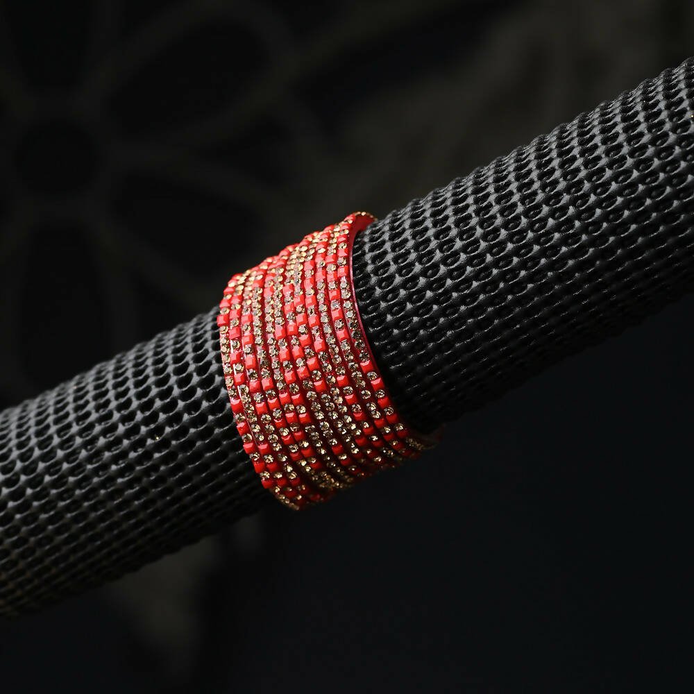 Afast Elegant Bridal & Wedding Party Fashion Bangle/Kada Set, Red, Glass, Pack Of 12 Model No- A21 - Distacart