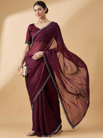 Thumbnail for Purple Organza Swaroski Diamond Work Saree with Unstitched Blouse - Radha - Distacart