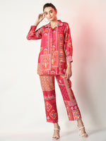 Thumbnail for Myshka Women's Pink Printed Shirt With Trousers - Distacart