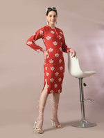 Thumbnail for Myshka Women's Rust Printed Round Neck Party Top With Skirt Co-ord set - Distacart