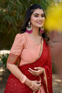 Thumbnail for Vastranavya Stunning Cotton Silk Thread Embroidery Work Lehenga Choli - Peach