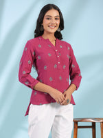 Thumbnail for Juniper Women Wine Double Gauze Embroidered High-Low Tunic - Distacart