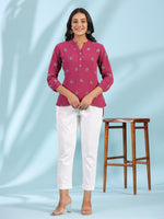 Thumbnail for Juniper Women Wine Double Gauze Embroidered High-Low Tunic - Distacart