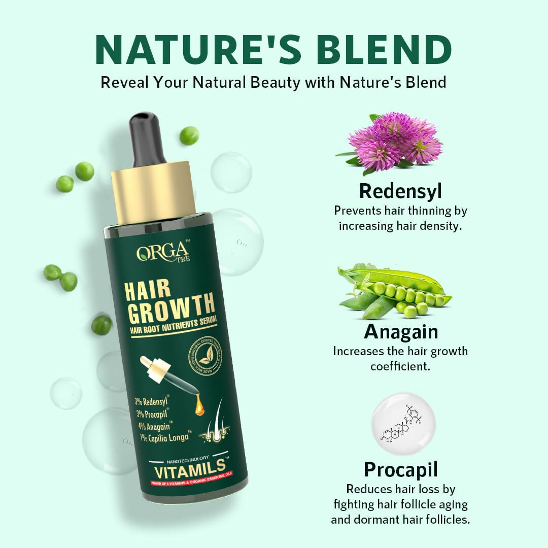 Orgatre Hair Growth Serum Powered with 3% Redensyl, 4% Anagain, 3% Procapil, 1% Capilia Longa and Rosemary Oil - Distacart