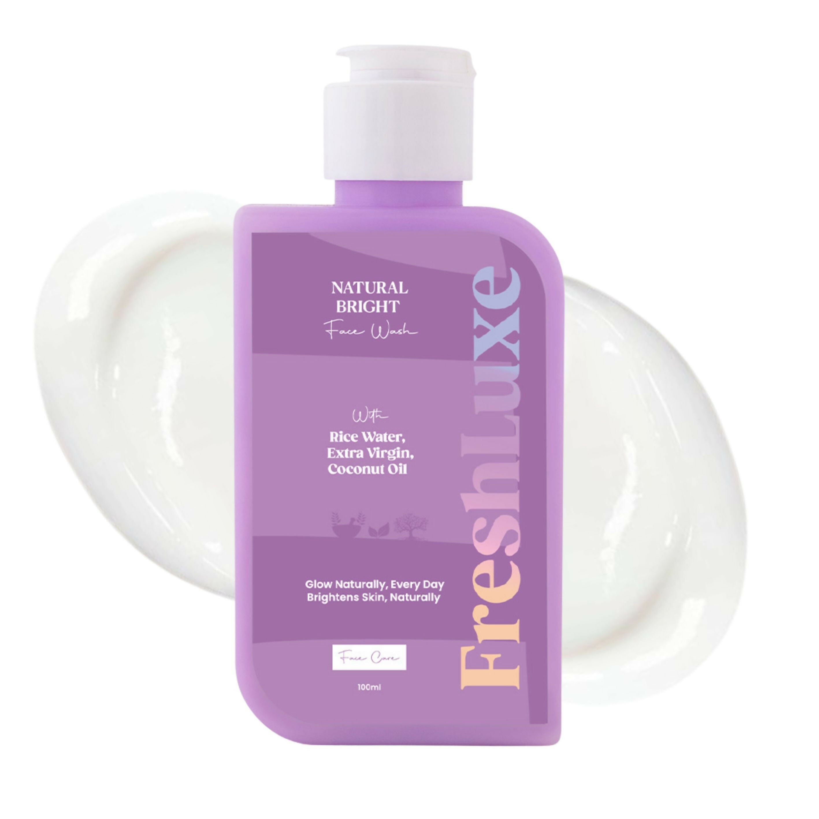 FreshLuxe Natural Bright Face Wash For Cleansing & Brightening Glass Skin with Rice Water & Extra Virgin Coconut Oil