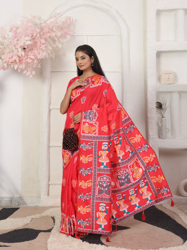 Astita Silk Blend Red Saree