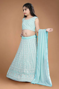 Thumbnail for Wedding Designer Sky Heavy Fox Georgette Kidswear Lehenga - Aaradhna - Distacart