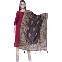 Thumbnail for A R Silk Women's Gold Print Silk Black Dupattas and Chunnis