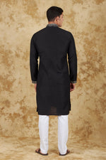 Thumbnail for Bluesaanchi Men's Sunshine Handwoven Embroidered Black Kurta Set - Distacart