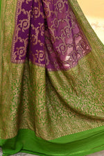 Thumbnail for Joban Fashion Purple Crepe Chiffon Pure Handloom Banarasi Silk Saree