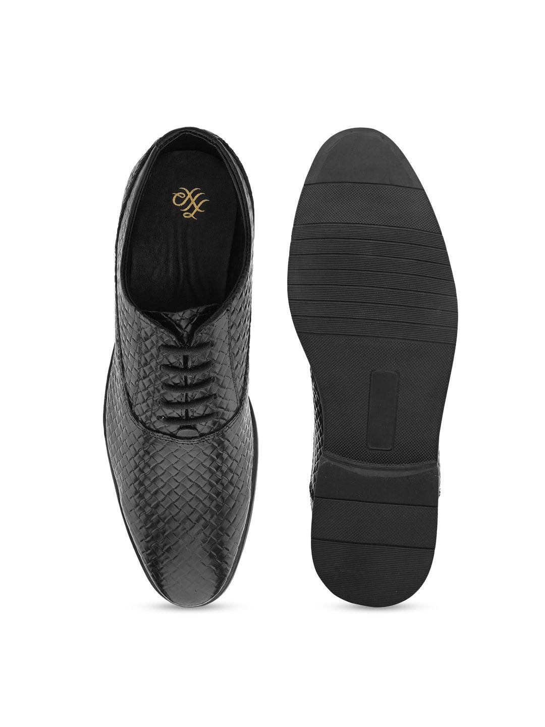 House of Pataudi Men leather Textured Formal Oxfords Shoes