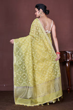 Thumbnail for Morchari Yellow Cotton Chanderi Embroidery Saree Unstitched Blouse