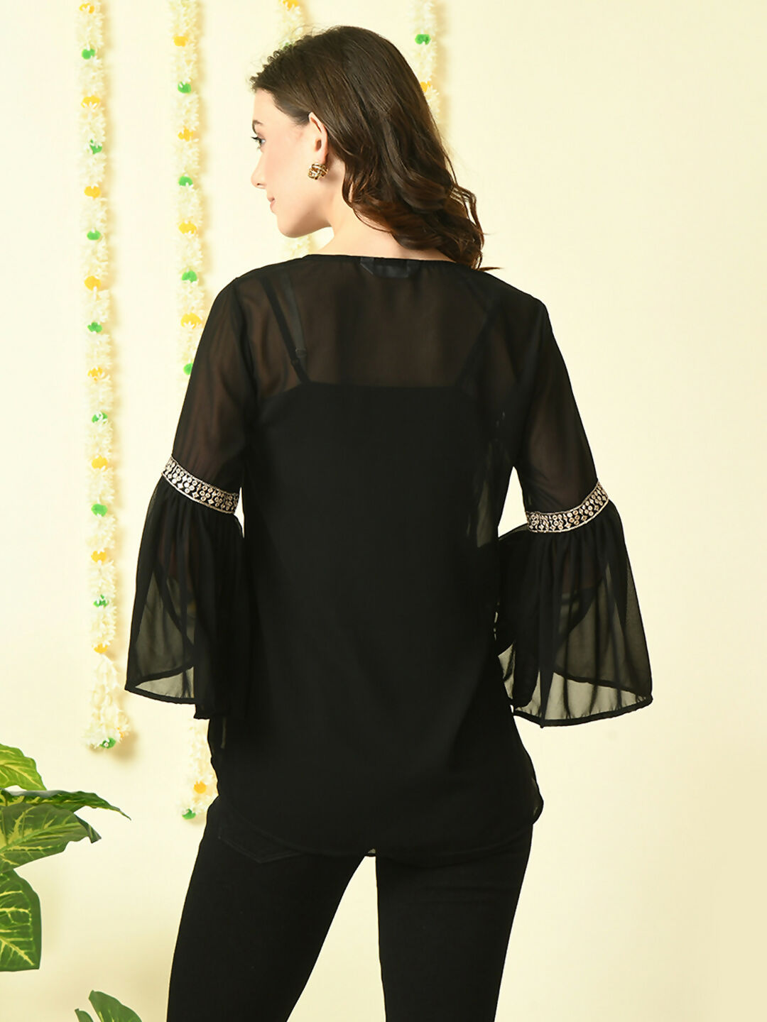 Myshka Women's Black Embroidered Party Fusion Top - Distacart