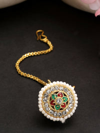 Thumbnail for NVR Women's Gold-Plated CZ Stone-Studded Borla Maang Tikka