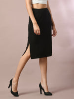 Thumbnail for Myshka Women's Black Solid Knee Length Party Embellished Skirts - Distacart