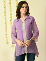 Thumbnail for Myshka Women's Purple Embroidered Party Fusion Top - Distacart