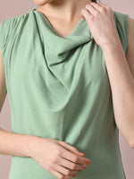 Thumbnail for Myshka Women's Sea Green Solid Cowl Neck Bodycon Party Dress - Distacart