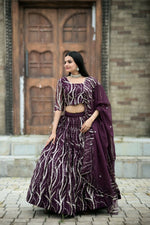 Thumbnail for Vastranavya Enchanting Designer Tebby-Silk Lehenga Choli With Dupatta Set - Wine - Distacart