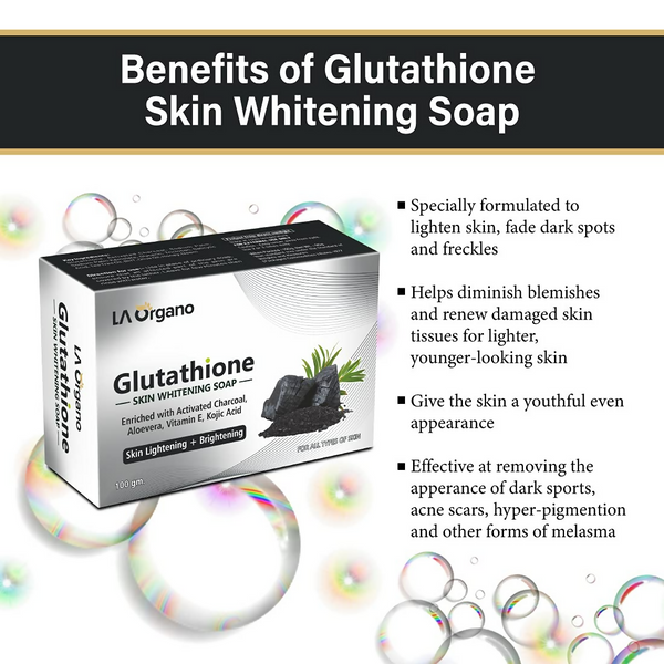 LA Organo Glutathione Activated Charcoal Skin Whitening Soap - Distacart