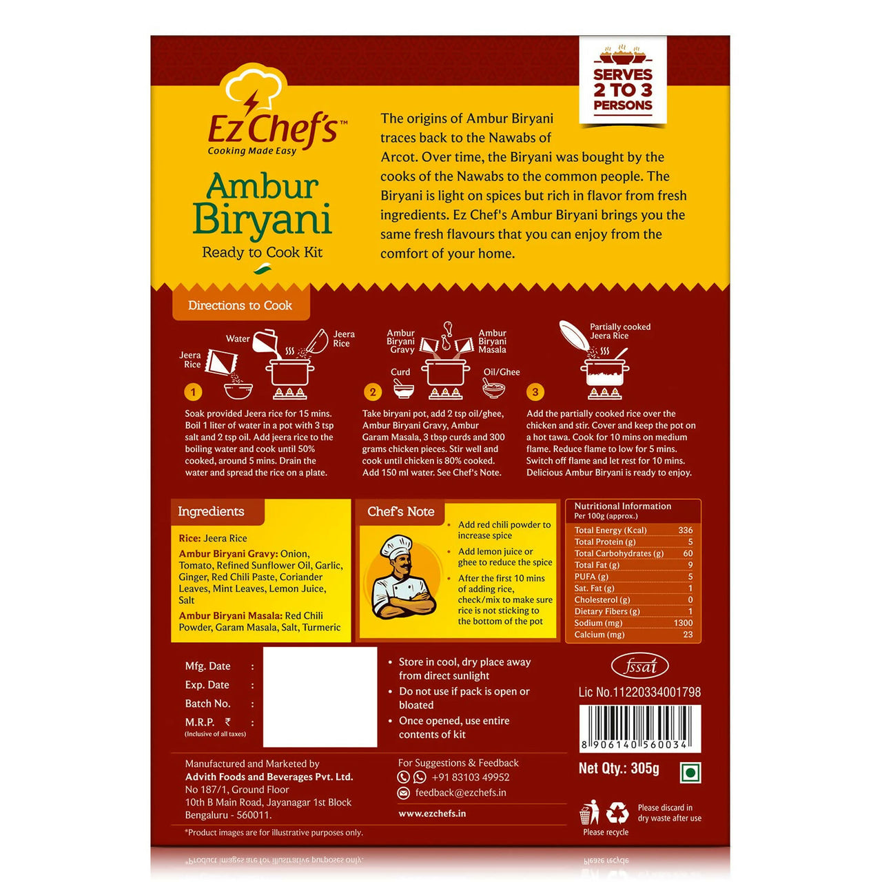 Ez Chef's Ambur Biryani Kit - Ambur's Famous Biryani - Distacart