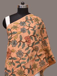 Thumbnail for Light Orange Kalamkari Hand Painted Sico Stole with Floral Design - Global Threads - Distacart