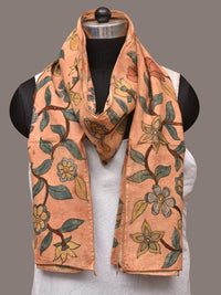Thumbnail for Light Orange Kalamkari Hand Painted Sico Stole with Floral Design - Global Threads - Distacart