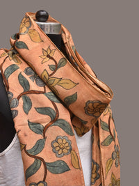 Thumbnail for Light Orange Kalamkari Hand Painted Sico Stole with Floral Design - Global Threads - Distacart