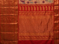 Thumbnail for Light Yellow Kalamkari Hand Painted Kanchipuram Silk Handloom Saree with Dashavatar Design - Global Threads - Distacart