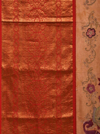 Thumbnail for Light Yellow Kalamkari Hand Painted Kanchipuram Silk Handloom Saree with Dashavatar Design - Global Threads - Distacart