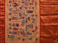 Thumbnail for Light Yellow Kalamkari Hand Painted Kanchipuram Silk Handloom Saree with Dashavatar Design - Global Threads - Distacart