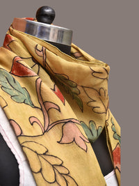 Thumbnail for Light Yellow Kalamkari Hand Painted Sico Stole with Floral Design - Global Threads - Distacart