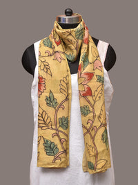 Thumbnail for Light Yellow Kalamkari Hand Painted Sico Stole with Floral Design - Global Threads - Distacart