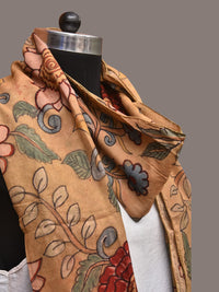 Thumbnail for Light Yellow Kalamkari Hand Painted Sico Stole with Floral Design - Global Threads - Distacart