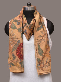 Thumbnail for Light Yellow Kalamkari Hand Painted Sico Stole with Floral Design - Global Threads - Distacart