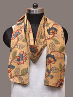 Thumbnail for Light Yellow Kalamkari Hand Painted Sico Stole with Lotus Flowers Design - Global Threads - Distacart