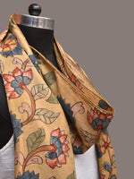 Thumbnail for Light Yellow Kalamkari Hand Painted Sico Stole with Lotus Flowers Design - Global Threads - Distacart
