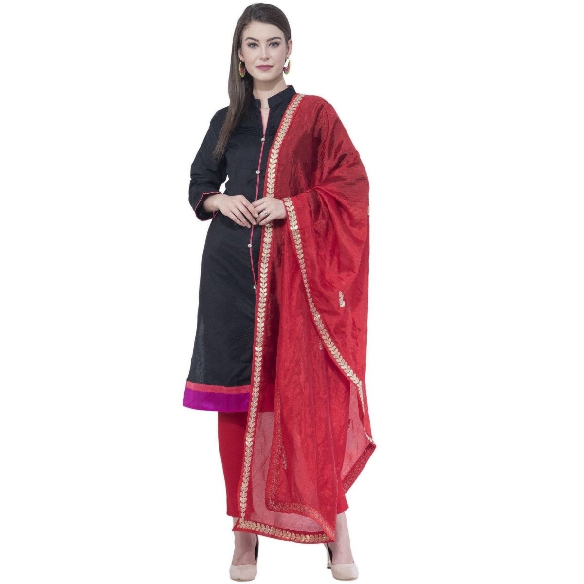 A R SILK Red Color Fancy Silk Dupattas and Chunnis