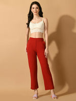 Thumbnail for Myshka Women's Red Straight Fit Party Trouser - Distacart