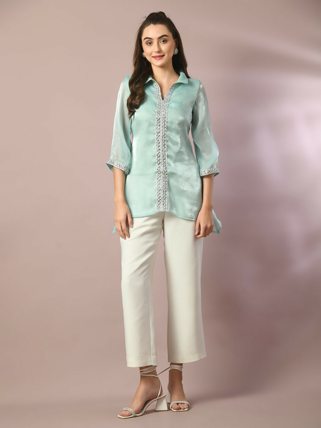 Myshka Women's Blue Solid Longline Party Tunic - Distacart