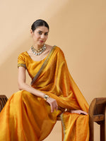 Thumbnail for Mustard Organza Swaroski Diamond Work Saree with Unstitched Blouse - Radha - Distacart