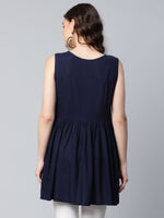 Thumbnail for Ahalyaa Women Navy Blue Rayon Printed Tunic - Distacart