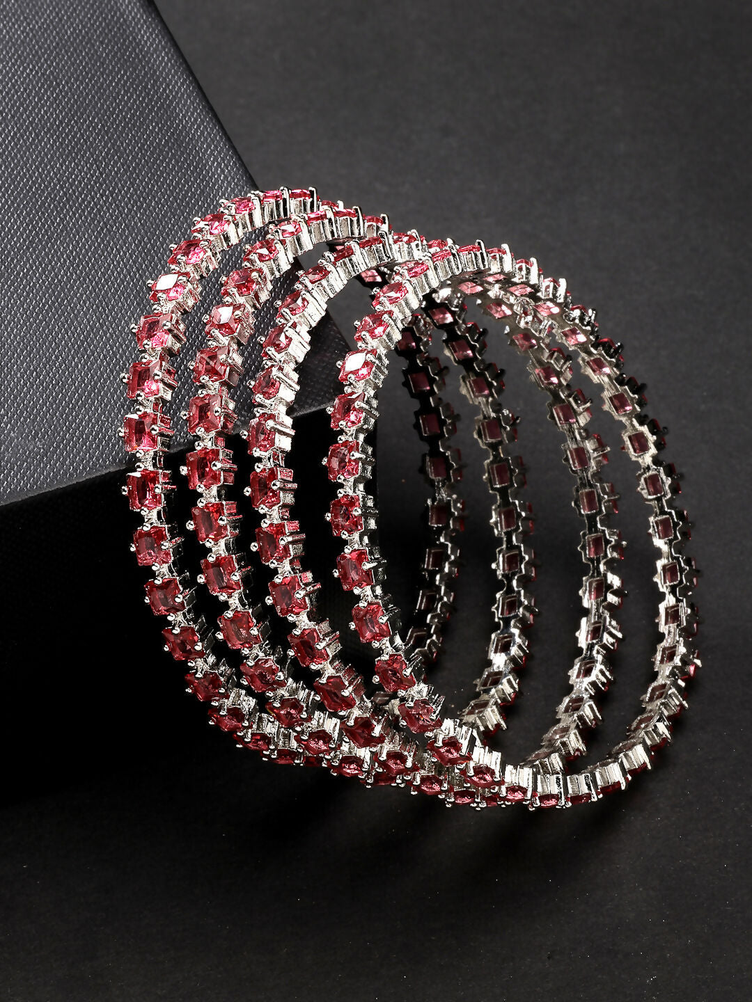 NVR Women's Set of 4 Pink CZ Stone-Studded Handcrafted Bangles