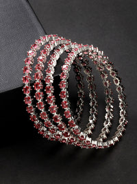 Thumbnail for NVR Women's Set of 4 Pink CZ Stone-Studded Handcrafted Bangles