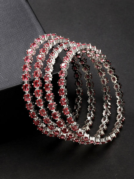 NVR Women's Set of 4 Pink CZ Stone-Studded Handcrafted Bangles