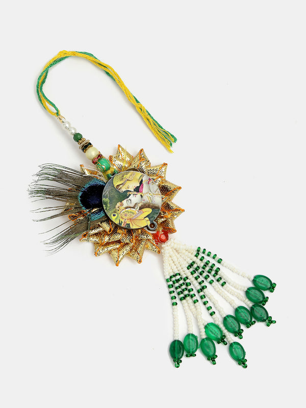 NVR Women & Men Set of 2 Green Radha Krishna Beaded Bhaiya Bhabhi Rakhi With Roli Chawal - Distacart