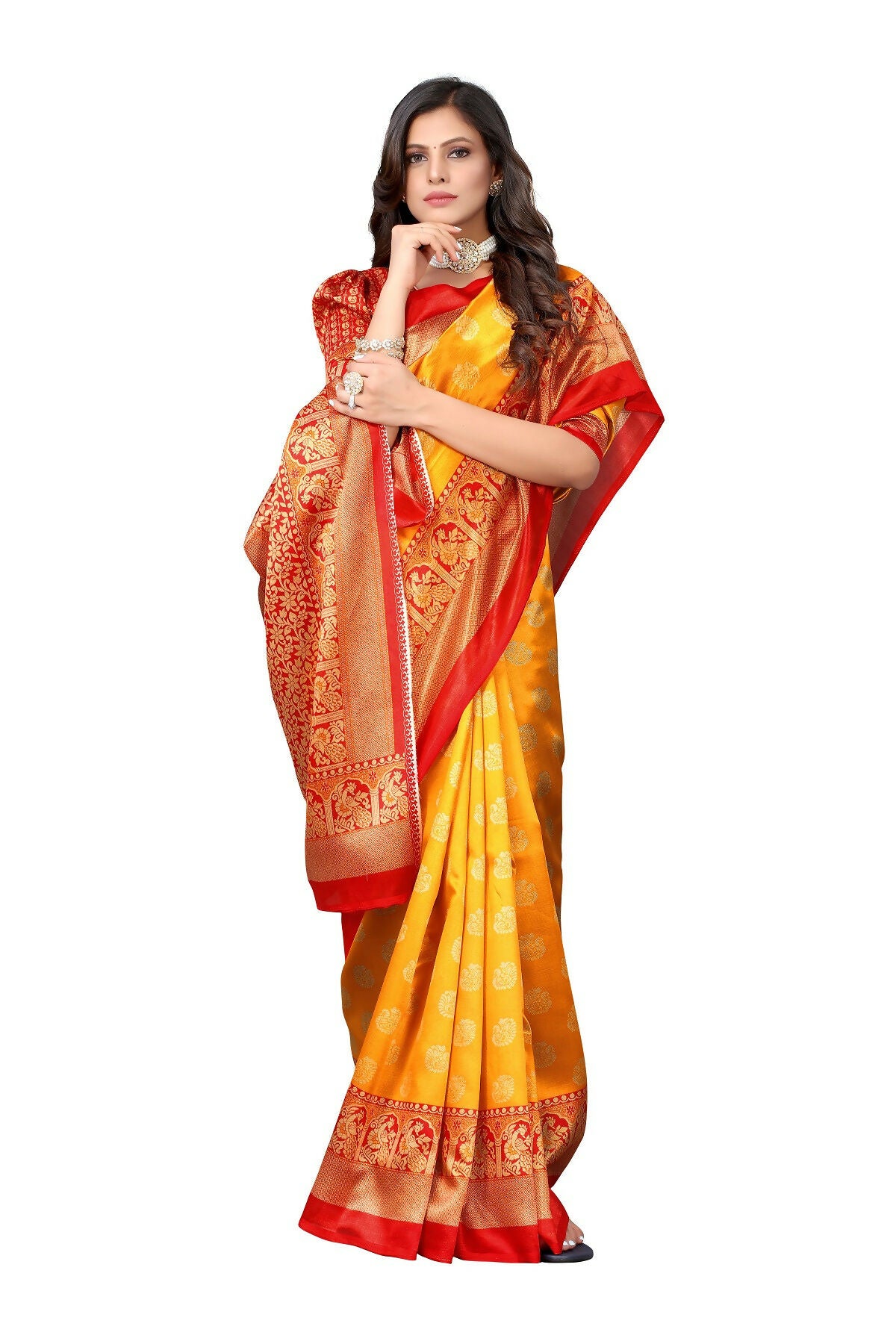 Vamika Yellow Printed Art Silk Saree - Distacart