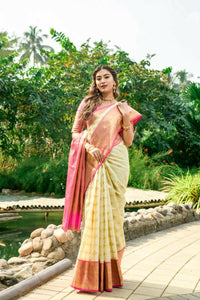 Thumbnail for Aastha Fashion Off White Woven Kanchipuram Silk Saree with Blouse - Distacart
